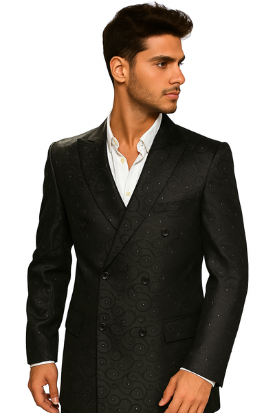 Men's Fancy Paisley Floral Black Men's Double Breasted Suits Jacket Blazer Sport Coat Jacket