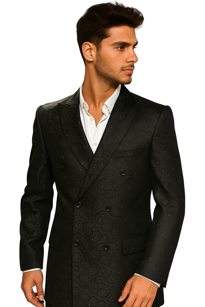 Men's Fancy Paisley Floral Black Men's Double Breasted Suits Jacket Blazer Sport Coat Jacket