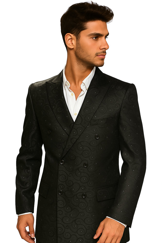 Men's Fancy Paisley Floral Black Men's Double Breasted Suits Jacket Blazer Sport Coat Jacket