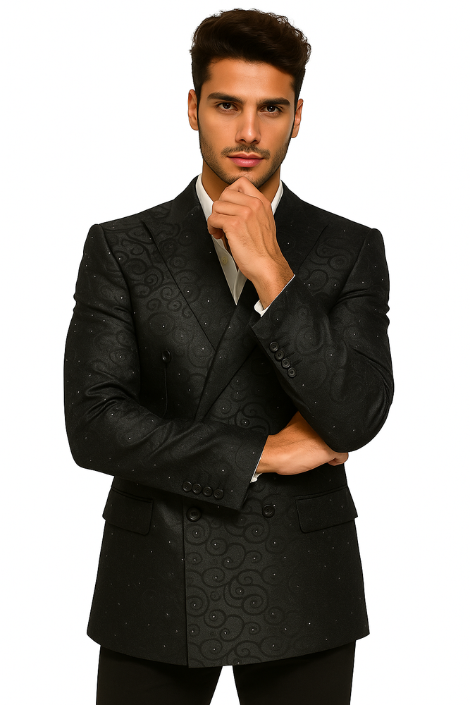 Men's Fancy Paisley Floral Black Men's Double Breasted Suits Jacket Blazer Sport Coat Jacket