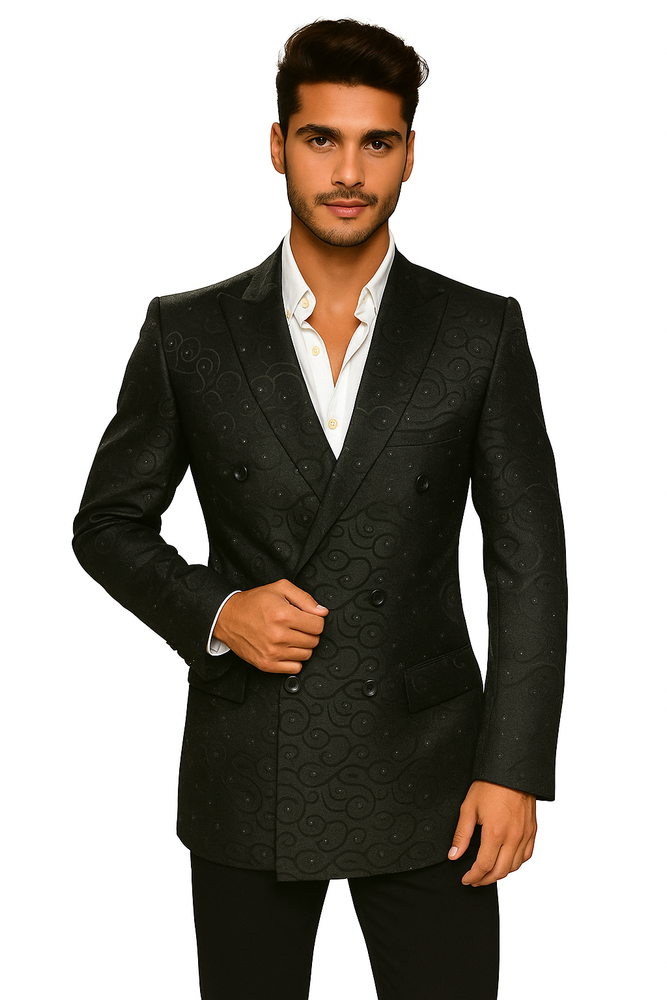 Men's Fancy Paisley Floral Black Men's Double Breasted Suits Jacket Blazer Sport Coat Jacket