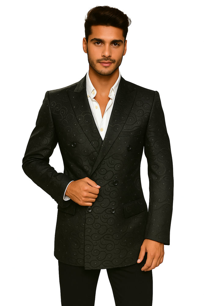 Men's Fancy Paisley Floral Black Men's Double Breasted Suits Jacket Blazer Sport Coat Jacket