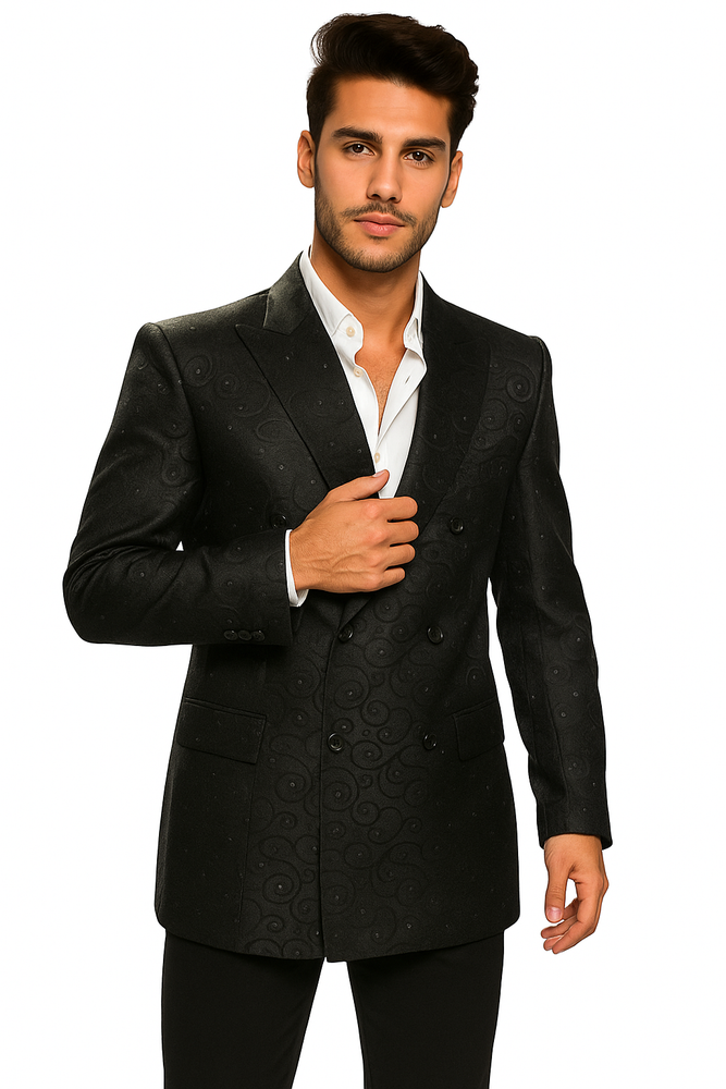 Men's Fancy Paisley Floral Black Men's Double Breasted Suits Jacket Blazer Sport Coat Jacket