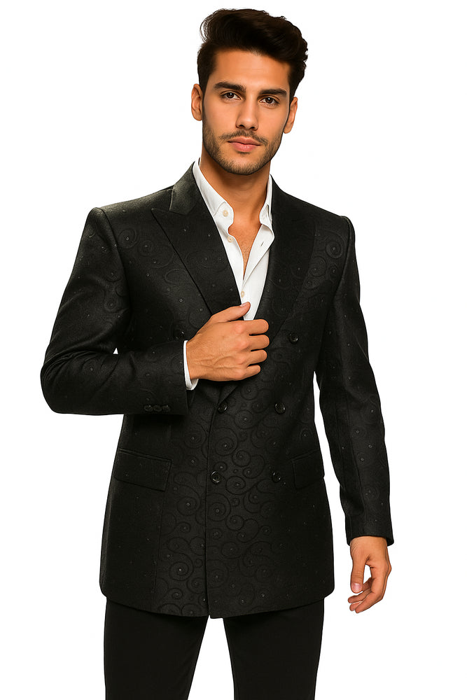 Men's Fancy Paisley Floral Black Men's Double Breasted Suits Jacket Blazer Sport Coat Jacket