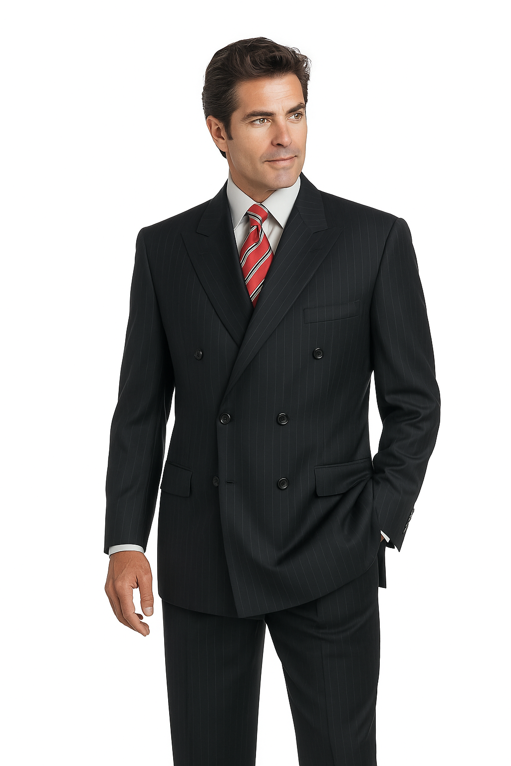 Men's Double Breasted Suits Men's Charcoal Pinstripe 2 Piece Suit main image 1