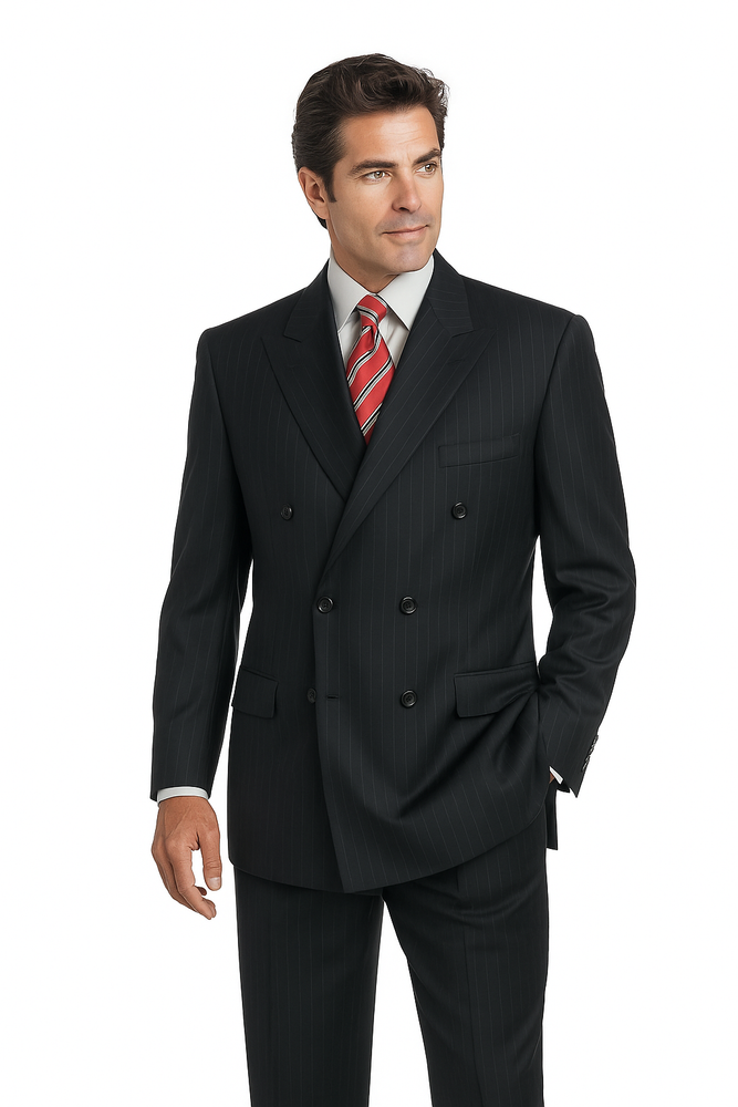 Men's Double Breasted Suits Men's Charcoal Pinstripe 2 Piece Suit