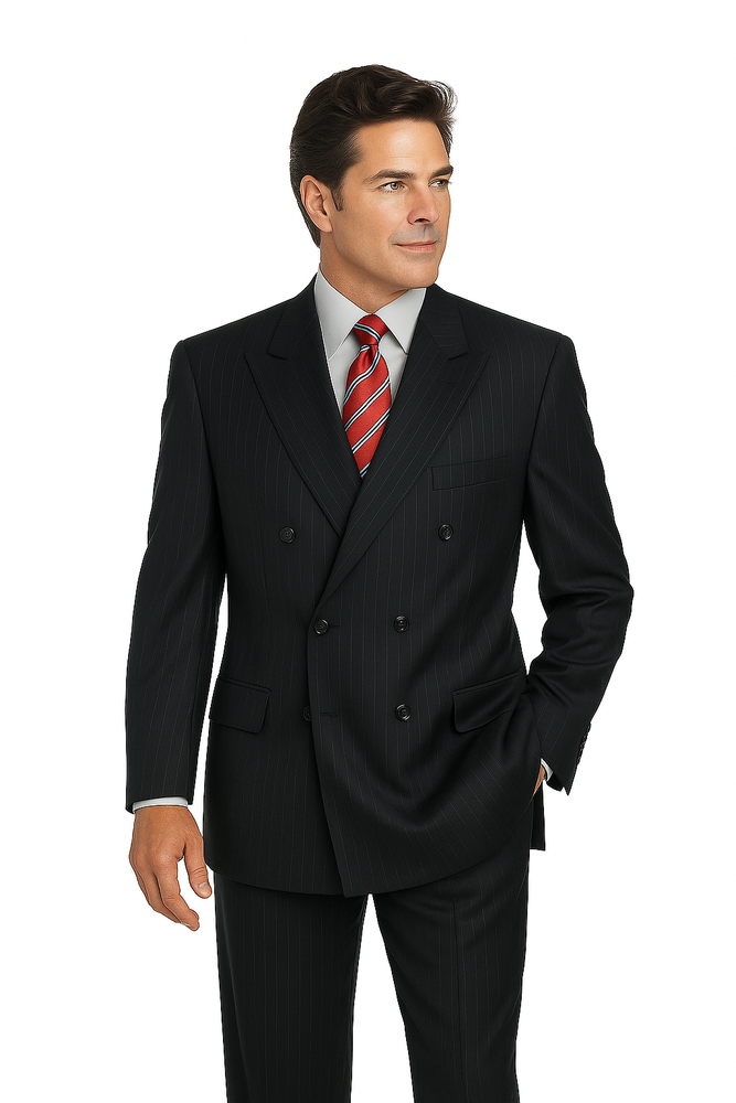 Men's Double Breasted Suits Men's Charcoal Pinstripe 2 Piece Suit