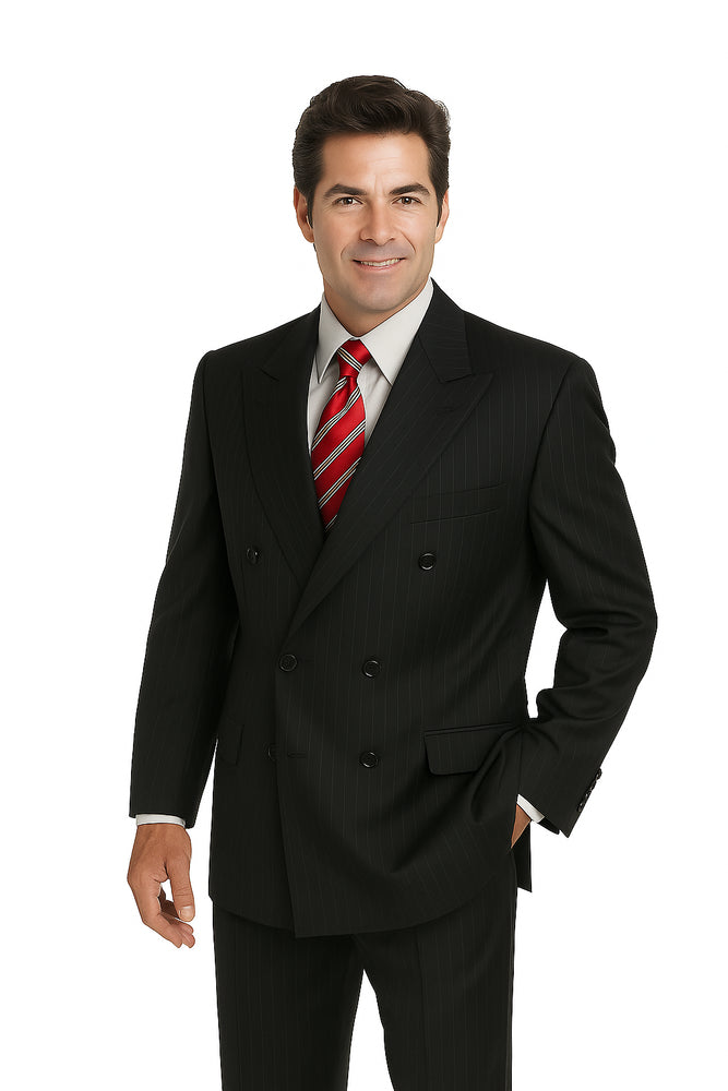 Men's Double Breasted Suits Men's Charcoal Pinstripe 2 Piece Suit