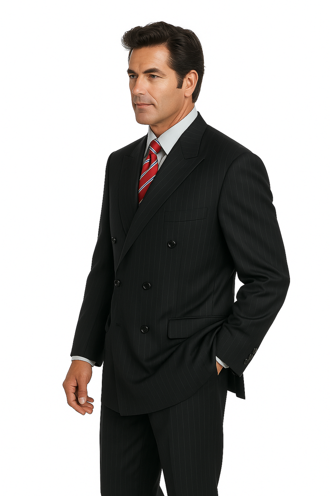 Men's Double Breasted Suits Men's Charcoal Pinstripe 2 Piece Suit