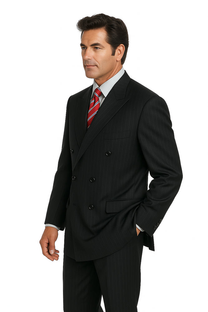 Men's Double Breasted Suits Men's Charcoal Pinstripe 2 Piece Suit