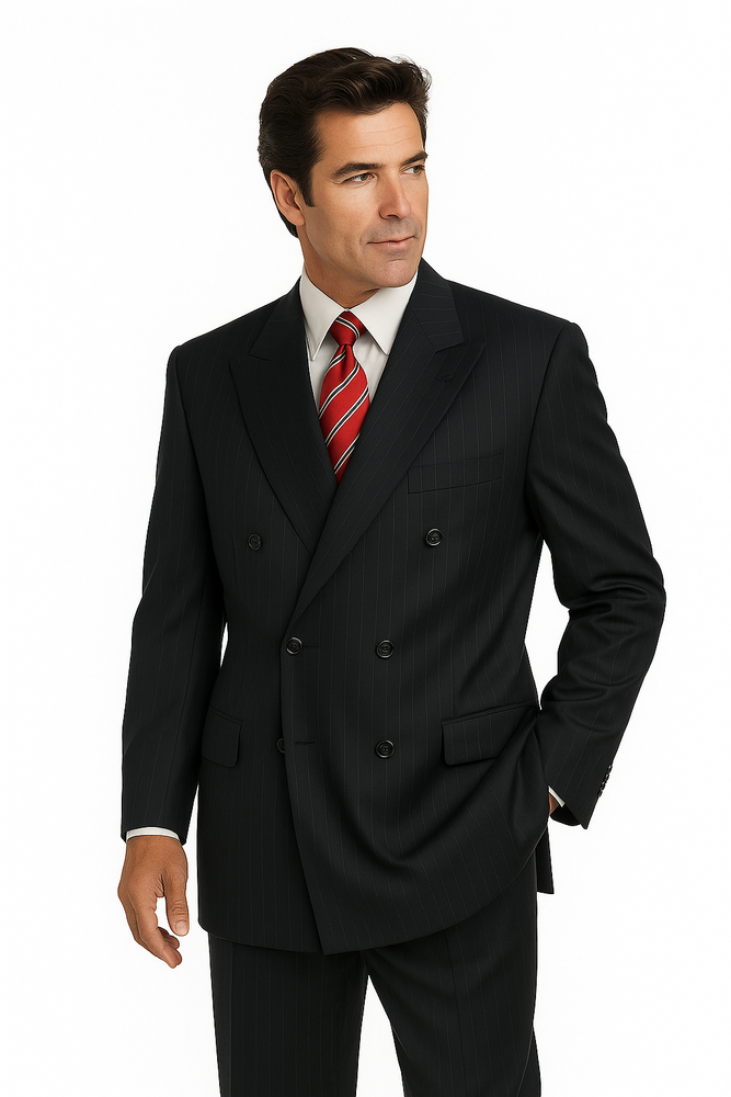 Men's Double Breasted Suits Men's Charcoal Pinstripe 2 Piece Suit