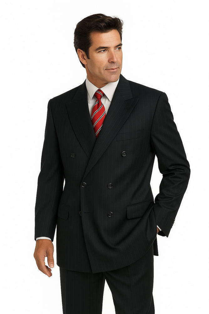 Men's Double Breasted Suits Men's Charcoal Pinstripe 2 Piece Suit
