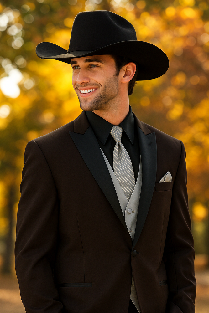 Mens Western Style Suits - Dark Brown Cowboy Suit - Country Wedding Suits