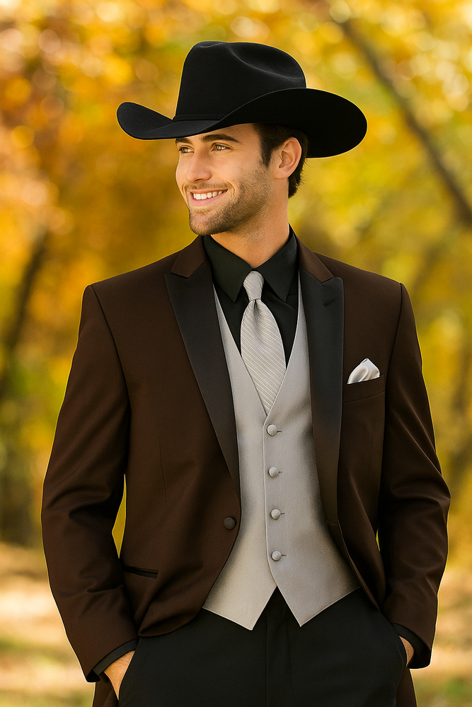 Mens Western Style Suits - Dark Brown Cowboy Suit - Country Wedding Suits