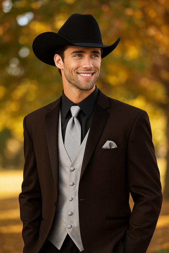 Mens Western Style Suits - Dark Brown Cowboy Suit - Country Wedding Suits