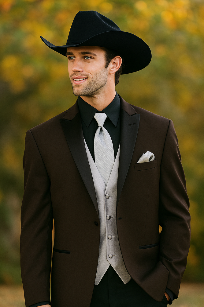 Mens Western Style Suits - Dark Brown Cowboy Suit - Country Wedding Suits