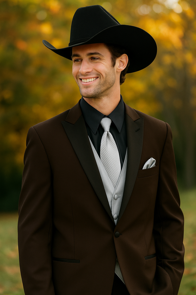 Mens Western Style Suits - Dark Brown Cowboy Suit - Country Wedding Suits