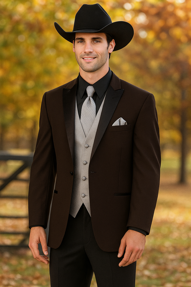 Mens Western Style Suits - Dark Brown Cowboy Suit - Country Wedding Suits
