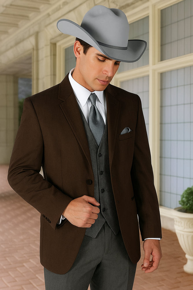 Mens Western Style Suits - Dark Brown Cowboy Suit - Country Wedding Suits
