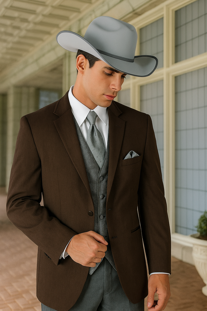 Mens Western Style Suits - Dark Brown Cowboy Suit - Country Wedding Suits