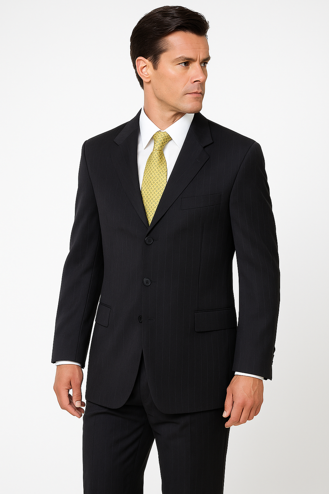 Dark Charcoal Multi Pinstripe Business Cheap Priced Business Suits Clearance Sale Super 120's Wool Available in 2 or 3 Buttons Style Regular Classic Cut non back vent coat style c