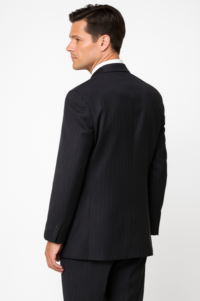 Dark Charcoal Multi Pinstripe Business Cheap Priced Business Suits Clearance Sale Super 120's Wool Available in 2 or 3 Buttons Style Regular Classic Cut non back vent coat style c