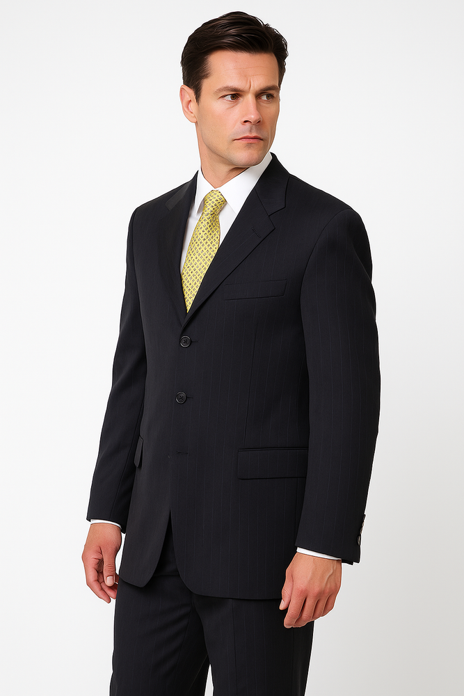 Dark Charcoal Multi Pinstripe Business Cheap Priced Business Suits Clearance Sale Super 120's Wool Available in 2 or 3 Buttons Style Regular Classic Cut non back vent coat style c