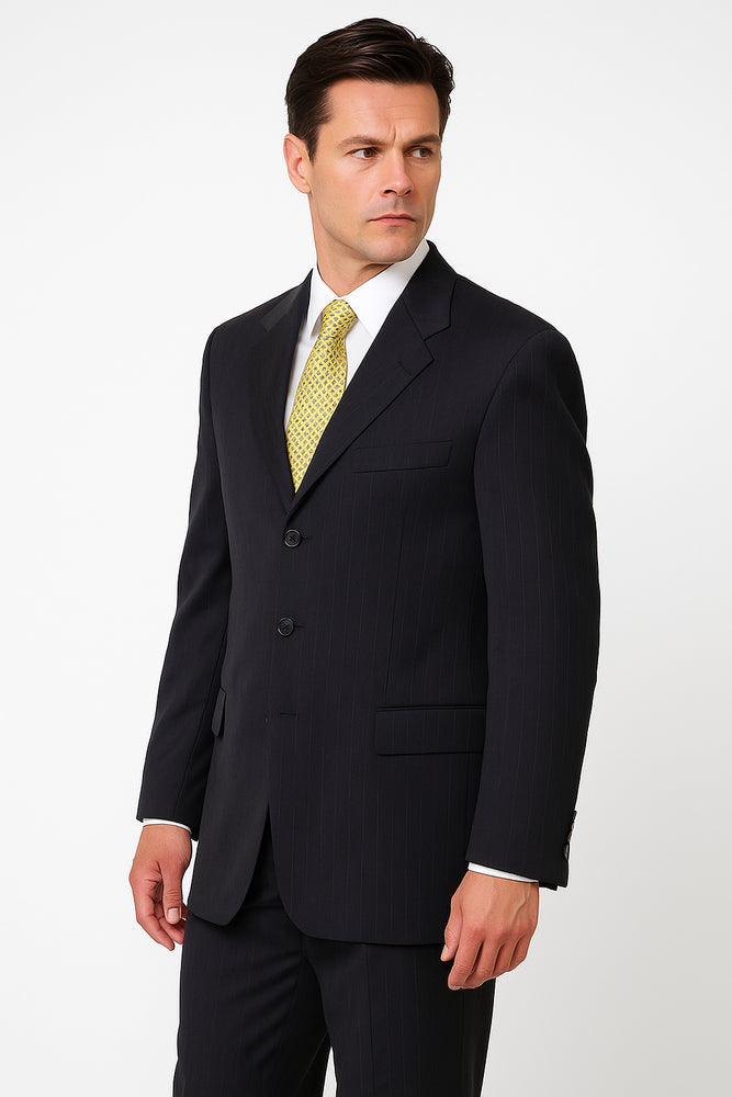 Dark Charcoal Multi Pinstripe Business Cheap Priced Business Suits Clearance Sale Super 120's Wool Available in 2 or 3 Buttons Style Regular Classic Cut non back vent coat style c