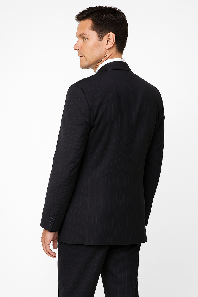 Dark Charcoal Multi Pinstripe Business Cheap Priced Business Suits Clearance Sale Super 120's Wool Available in 2 or 3 Buttons Style Regular Classic Cut non back vent coat style c