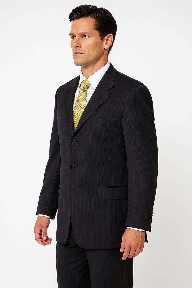 Dark Charcoal Multi Pinstripe Business Cheap Priced Business Suits Clearance Sale Super 120's Wool Available in 2 or 3 Buttons Style Regular Classic Cut non back vent coat style c
