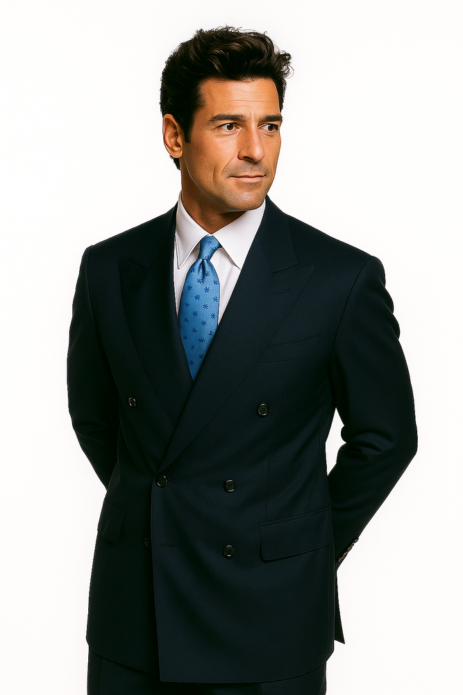 Navy Blue Suit For Men Super Poly-Rayon developed by NASA Double Breasted Suit