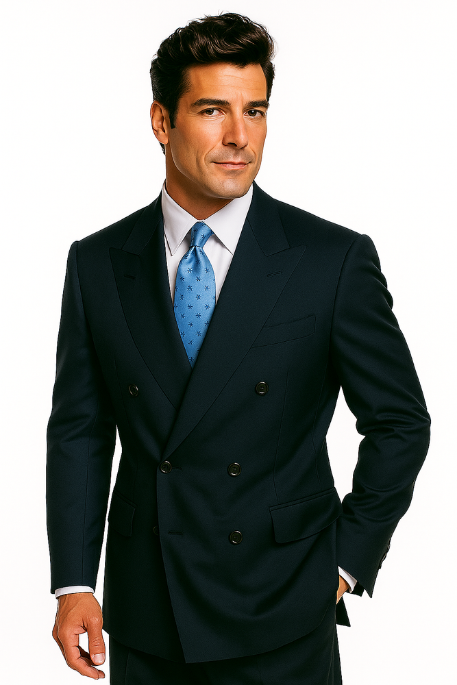 Navy Blue Suit For Men Super Poly-Rayon developed by NASA Double Breasted Suit