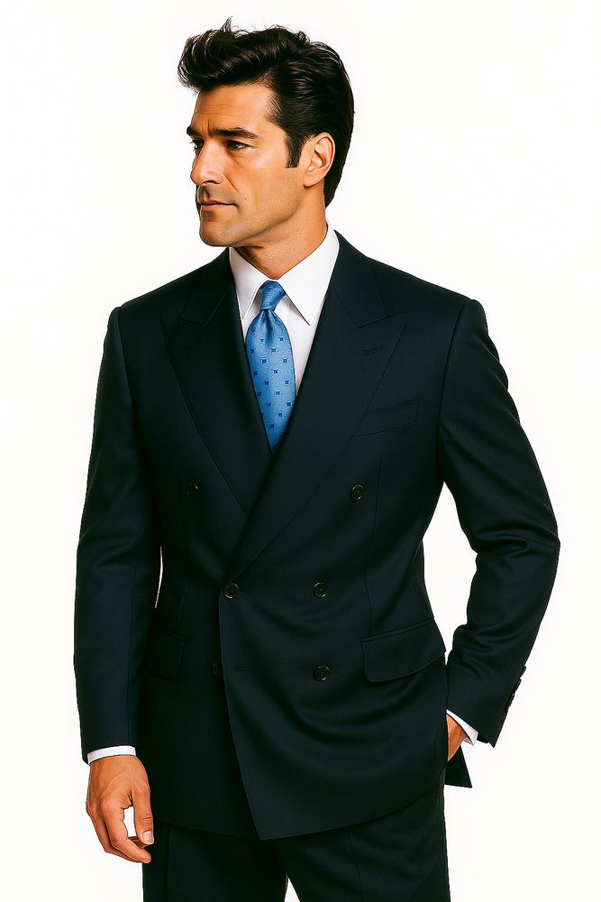 Navy Blue Suit For Men Super Poly-Rayon developed by NASA Double Breasted Suit