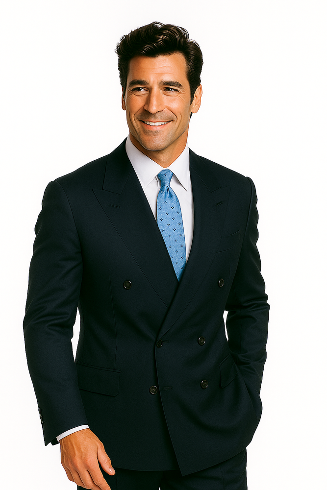 Navy Blue Suit For Men Super Poly-Rayon developed by NASA Double Breasted Suit