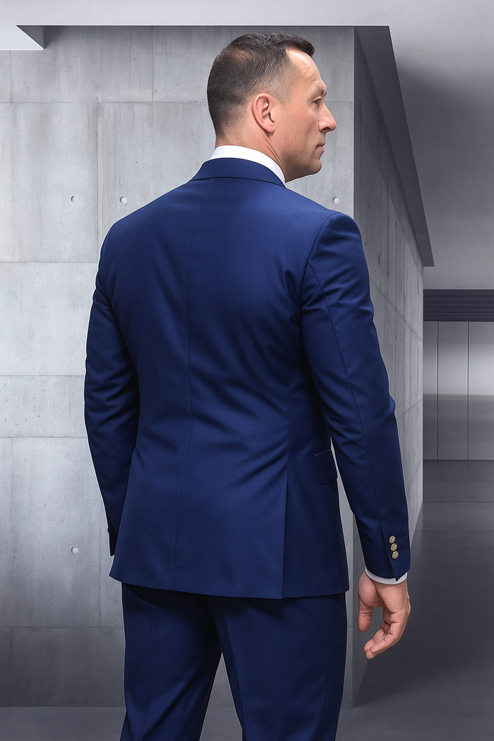 Mens 100% Wool 2 Piece Suit - Wide Peak Lapel Sapphire