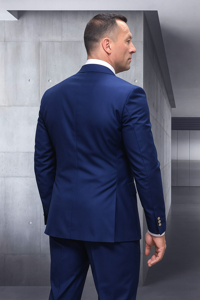 Mens 100% Wool 2 Piece Suit - Wide Peak Lapel Sapphire