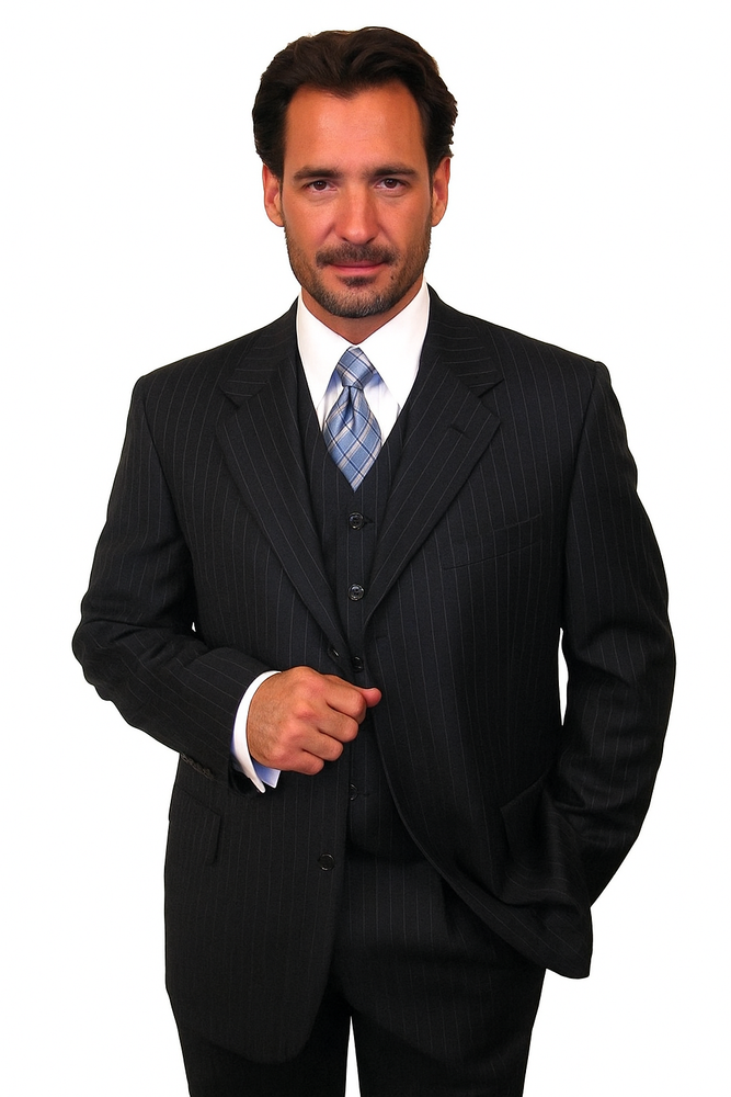 100% Wool Vested Dark Navy Blue Suit For Men