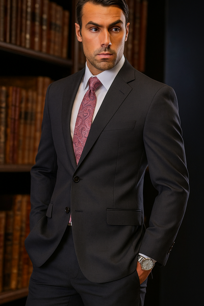 Cut Style Jacket & Pants CLASSIC SLIM FIT 2 PIECE 2 BUTTON DARK NAVY Men's SUIT Pick Stitched 100% Super 150'S Wool