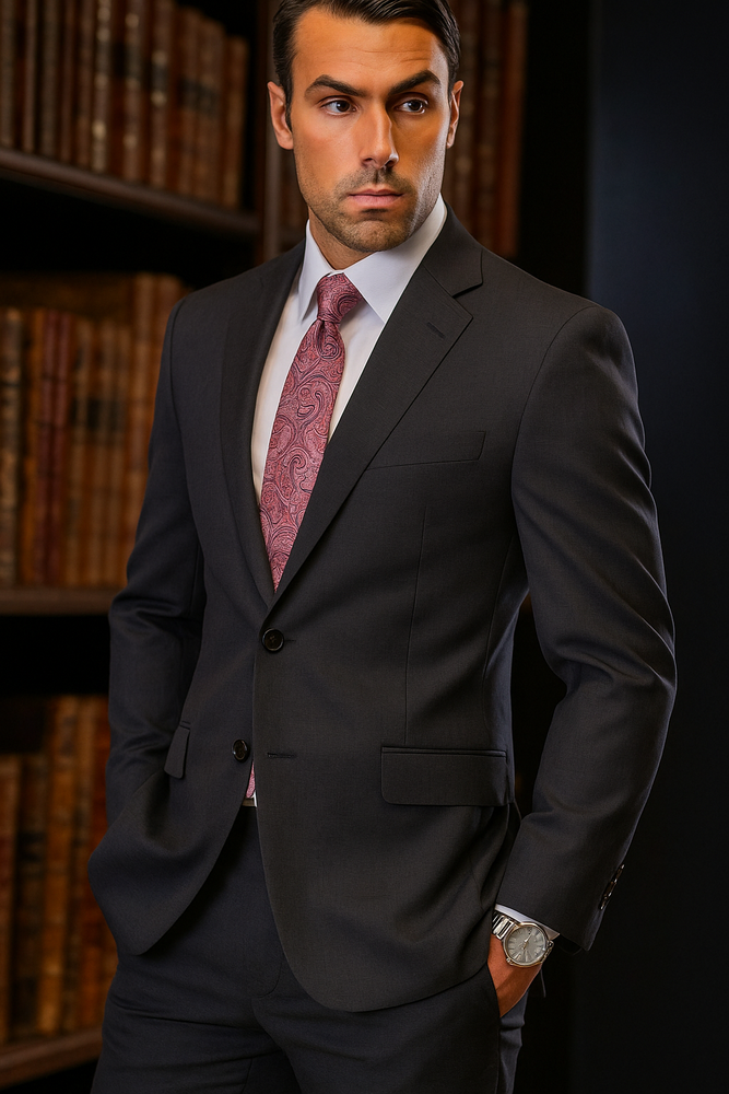 Cut Style Jacket & Pants CLASSIC SLIM FIT 2 PIECE 2 BUTTON DARK NAVY Men's SUIT Pick Stitched 100% Super 150'S Wool