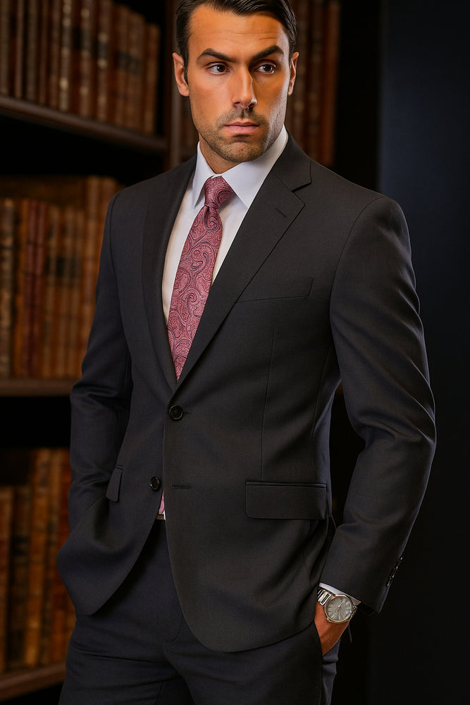 Cut Style Jacket & Pants CLASSIC SLIM FIT 2 PIECE 2 BUTTON DARK NAVY Men's SUIT Pick Stitched 100% Super 150'S Wool