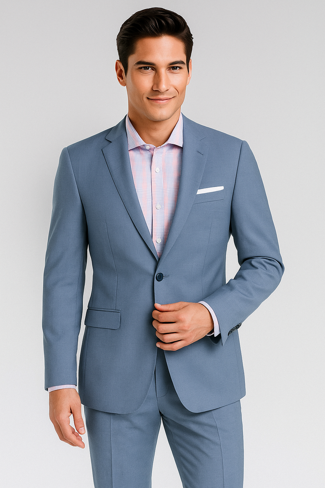 Men's Sky Blue ~ Light Blue Slim Fit Suits Business Looking Suit Wool