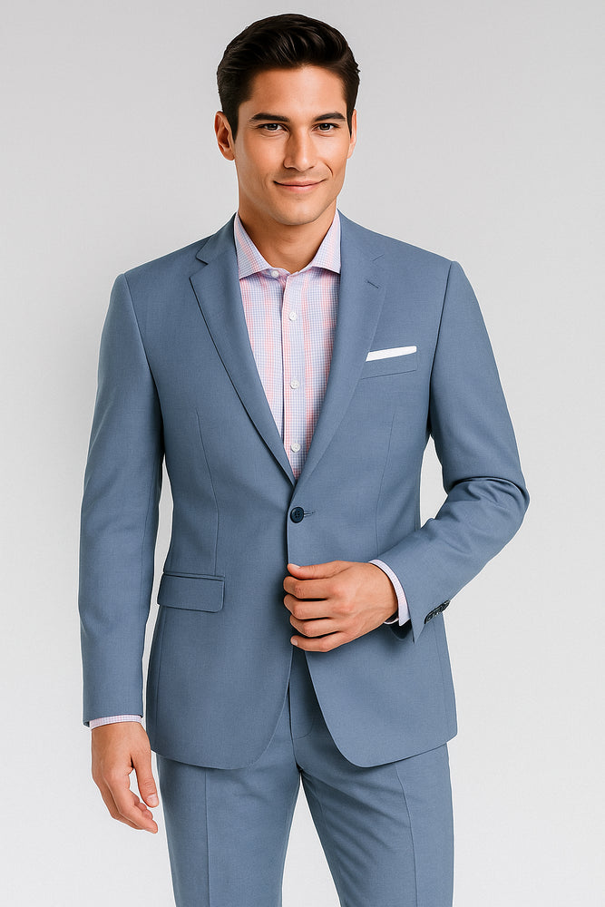 Men's Sky Blue ~ Light Blue Slim Fit Suits Business Looking Suit Wool