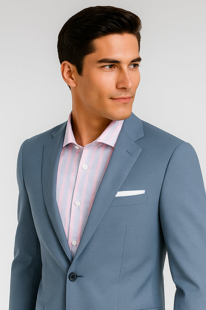 Men's Sky Blue ~ Light Blue Slim Fit Suits Business Looking Suit Wool
