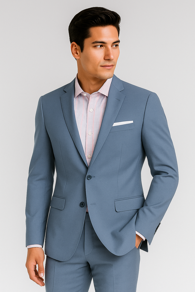 Men's Sky Blue ~ Light Blue Slim Fit Suits Business Looking Suit Wool