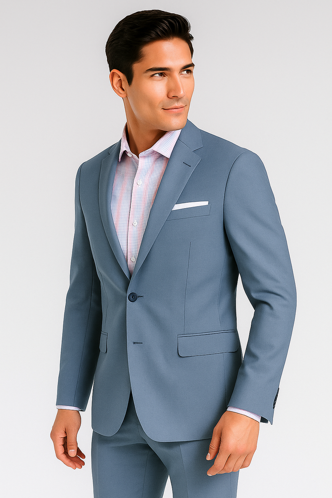 Men's Sky Blue ~ Light Blue Slim Fit Suits Business Looking Suit Wool