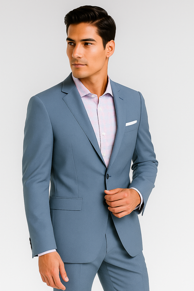 Men's Sky Blue ~ Light Blue Slim Fit Suits Business Looking Suit Wool