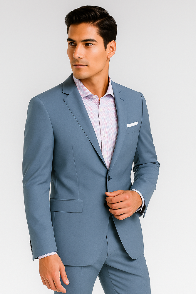 Men's Sky Blue ~ Light Blue Slim Fit Suits Business Looking Suit Wool