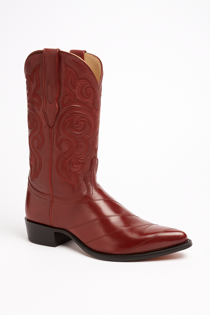 Men's Burgundy Eel Skin J-Toe Cowboy Boots: Los Altos Western Dress Boots
