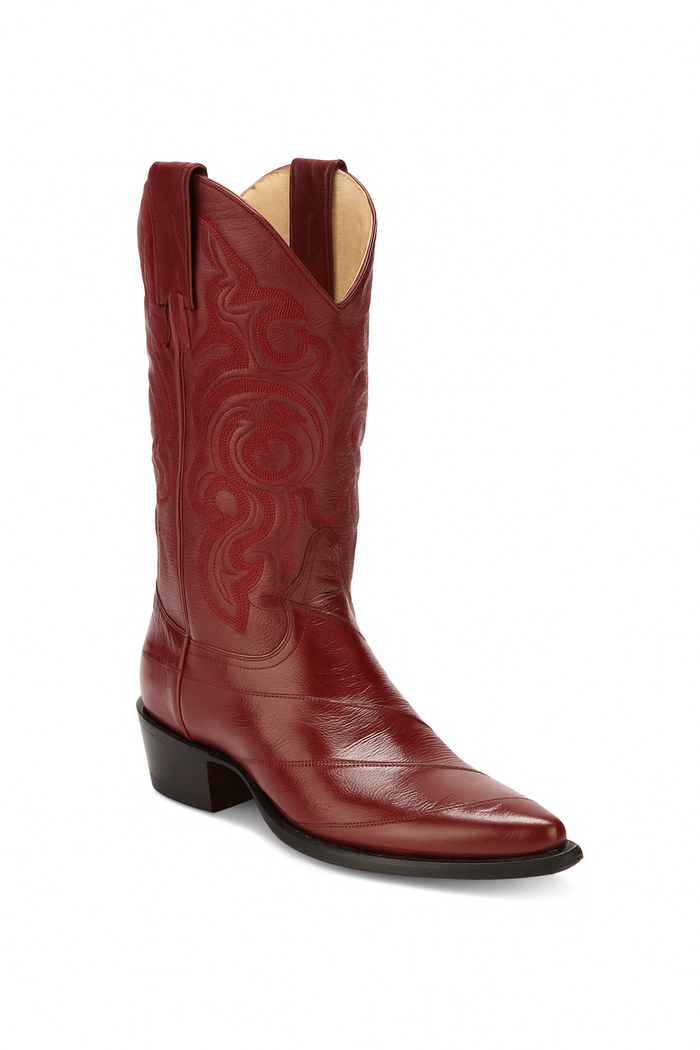 Men's Burgundy Eel Skin J-Toe Cowboy Boots: Los Altos Western Dress Boots