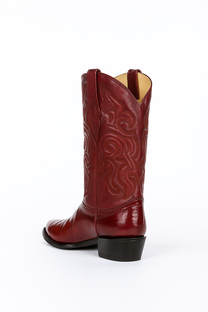 Men's Burgundy Eel Skin J-Toe Cowboy Boots: Los Altos Western Dress Boots